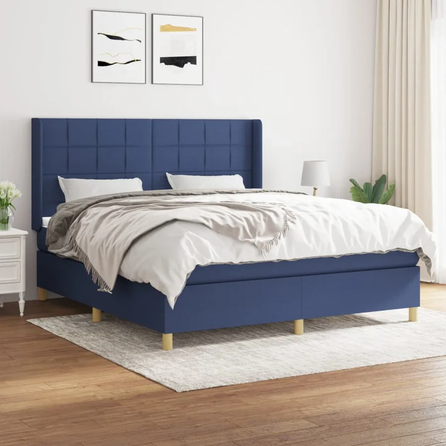Sommier à lattes de lit avec matelas Bleu 160x200 cm Tissu
