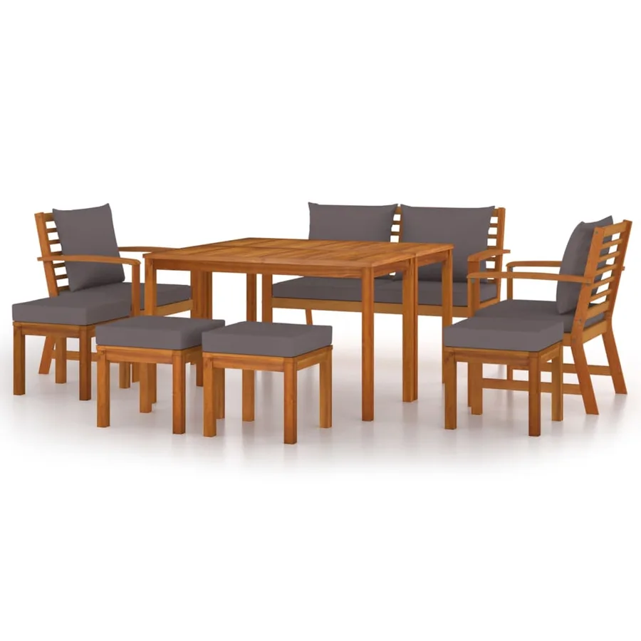 Ensemble à manger de jardin coussins 9 pcs Bois acacia - 2