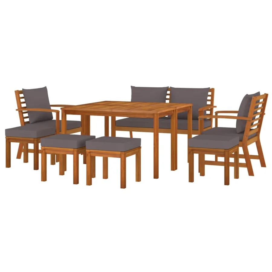 Ensemble à manger de jardin coussins 9 pcs Bois acacia - 3