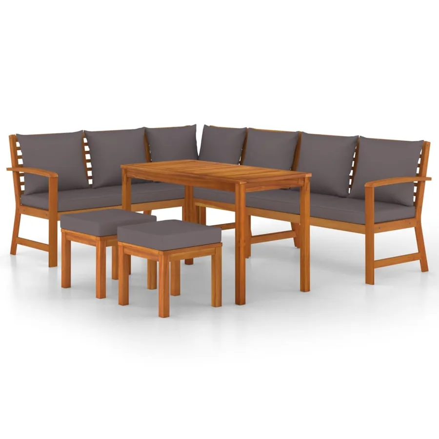 Ensemble à manger de jardin coussins 7 pcs Bois acacia - 2