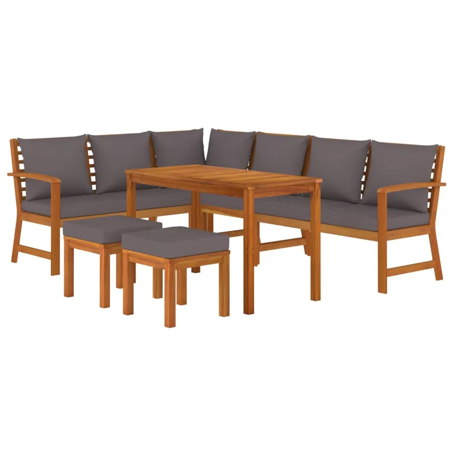 Ensemble à manger de jardin coussins 7 pcs Bois acacia - 3