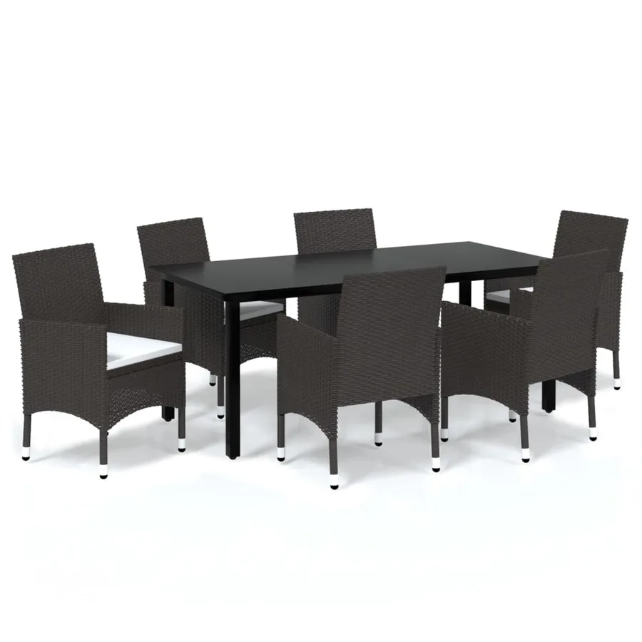 Ensemble à manger de jardin et coussins 7 pcs marron poly rotin - 2