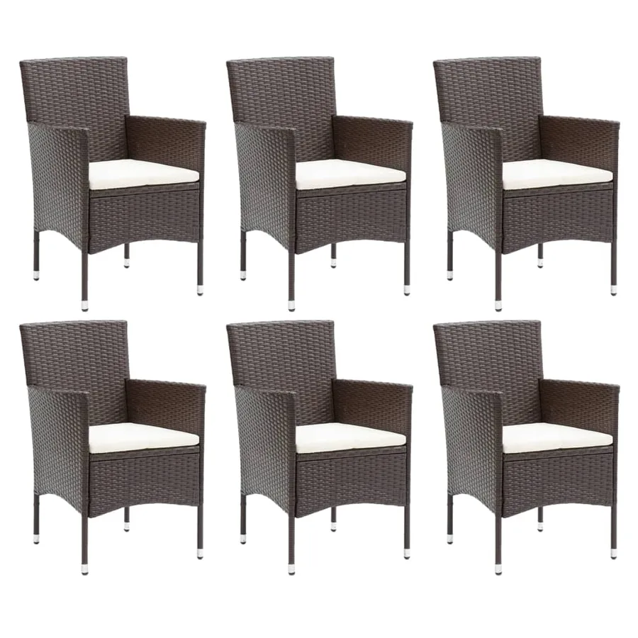 Ensemble à manger de jardin et coussins 7 pcs marron poly rotin - 3