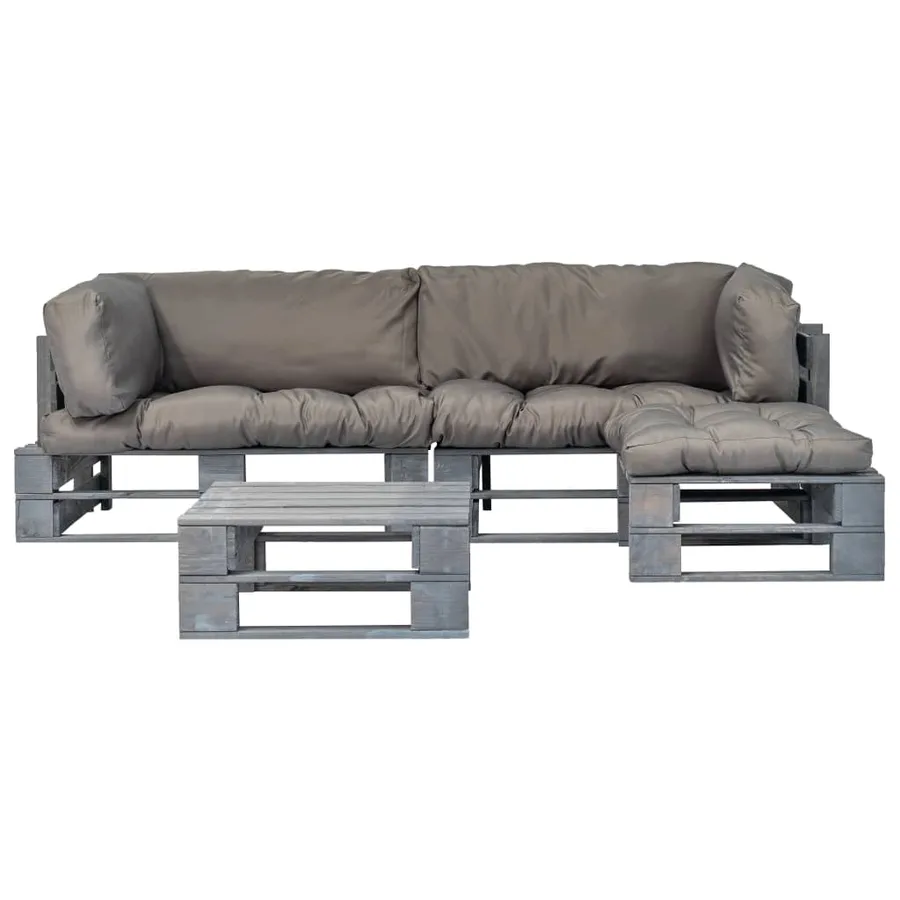 Salon palette de jardin 4 pcs avec coussins gris bois - 2