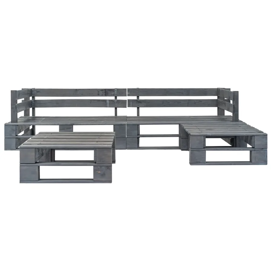 Salon palette de jardin 4 pcs avec coussins gris bois - 4