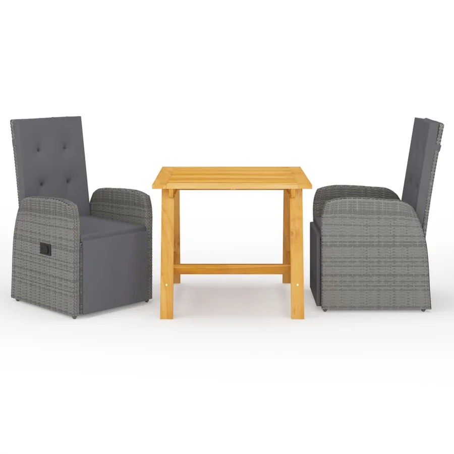 Ensemble à manger de jardin 3 pcs Gris