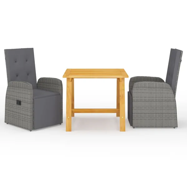 Ensemble à manger de jardin 3 pcs Gris