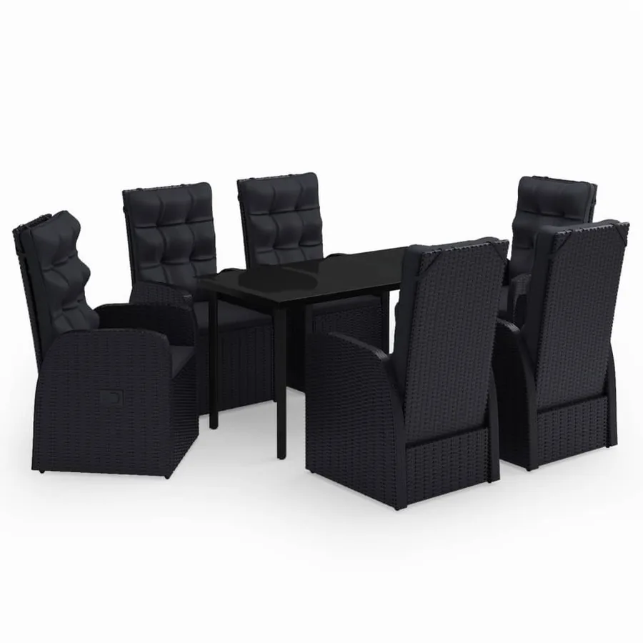 Ensemble à manger de jardin avec coussins 7 pcs Noir - 2