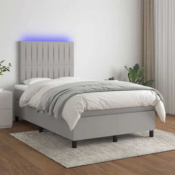 Sommier à lattes de lit et matelas et LED Gris clair 120x200 cm