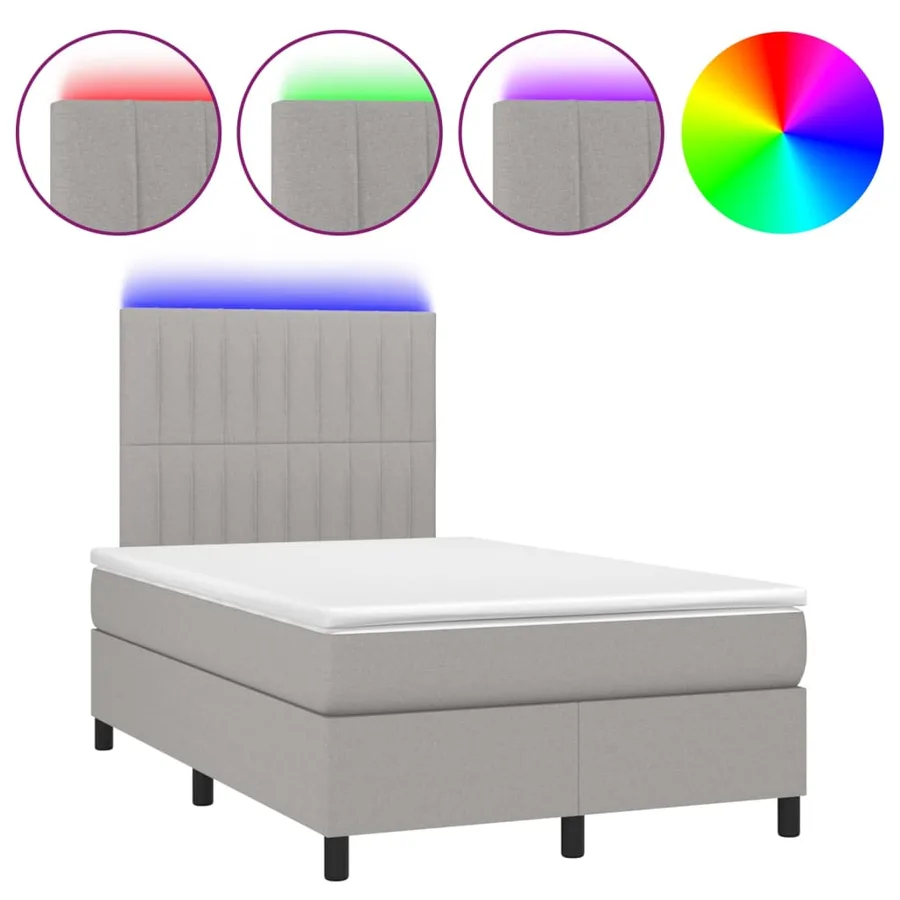 Sommier à lattes de lit et matelas et LED Gris clair 120x200 cm - 2