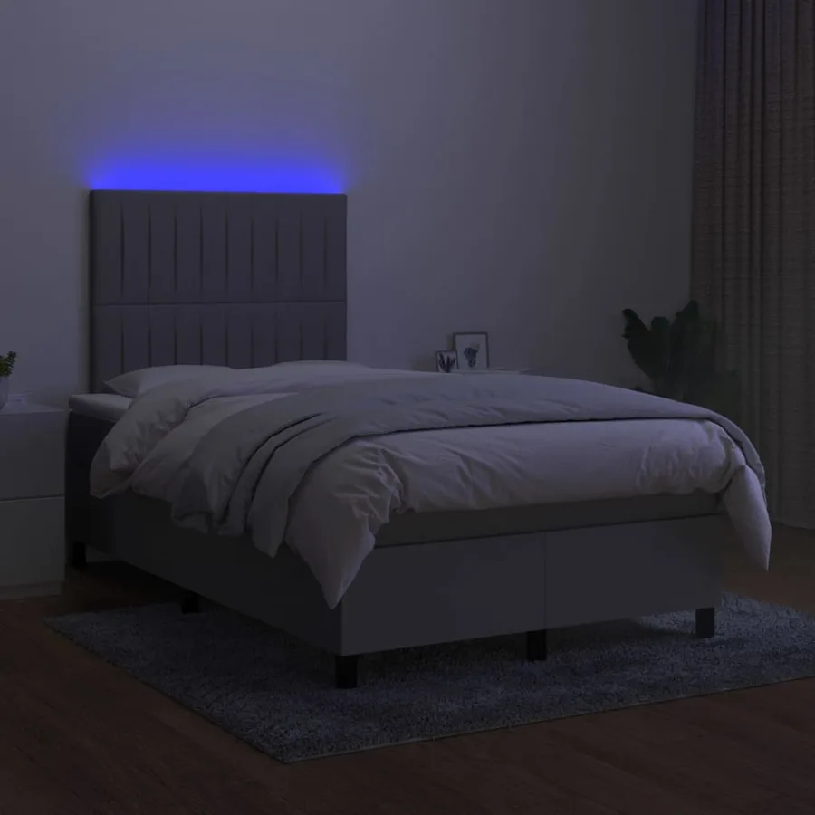 Sommier à lattes de lit et matelas et LED Gris clair 120x200 cm - 4