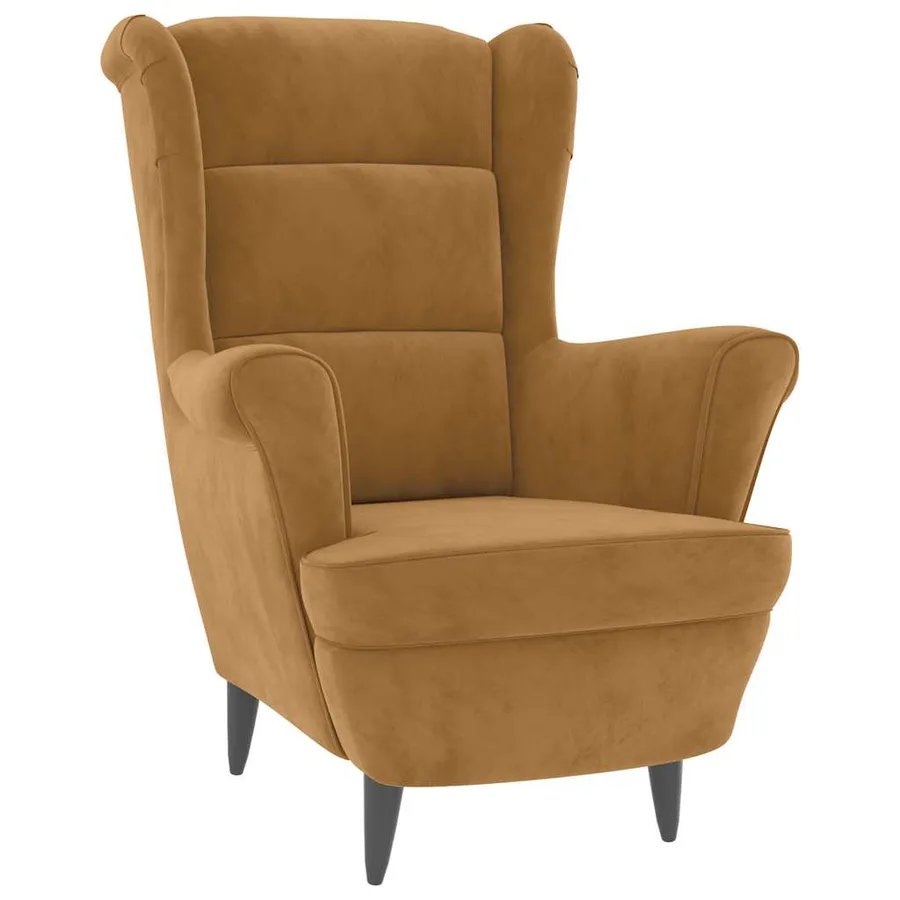 Fauteuil à oreilles avec tabouret marron velours - 3