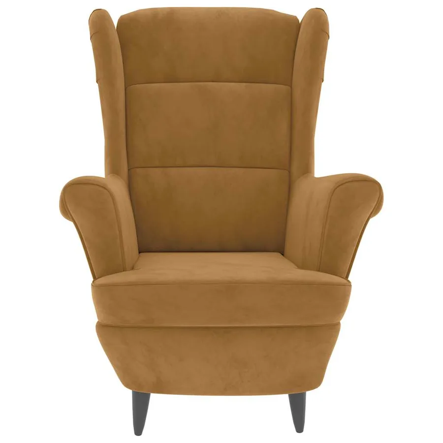 Fauteuil à oreilles avec tabouret marron velours - 4