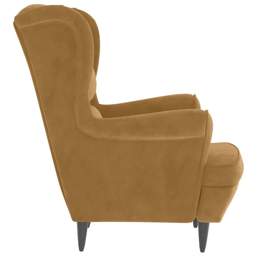 Fauteuil à oreilles avec tabouret marron velours - 5