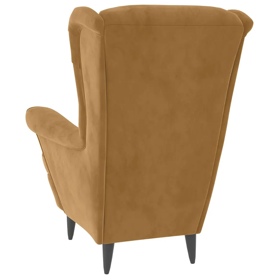 Fauteuil à oreilles avec tabouret marron velours - 6