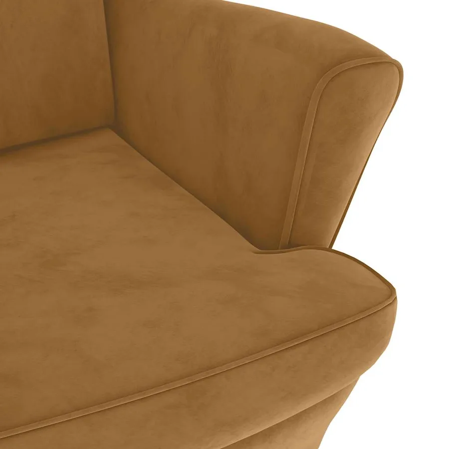 Fauteuil à oreilles avec tabouret marron velours - 7