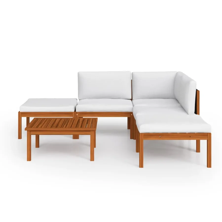 Salon de jardin 6 pièces avec coussins, bois d'acacia crème et corde - 3