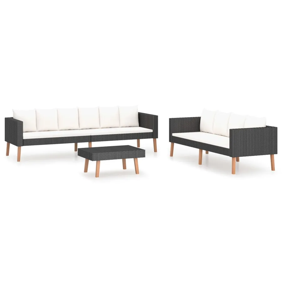 Salon de jardin 3 pcs avec coussins Résine tressée Noir - 2