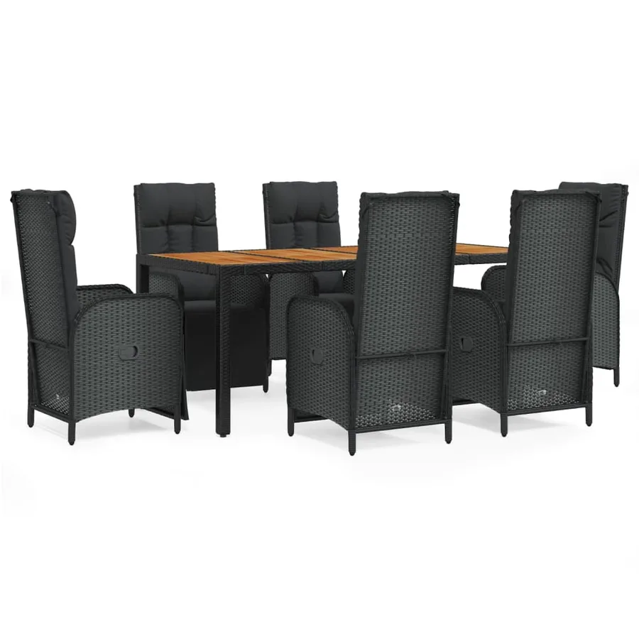 Ensemble à manger de jardin coussins 7pcs Noir Résine tressée - 2