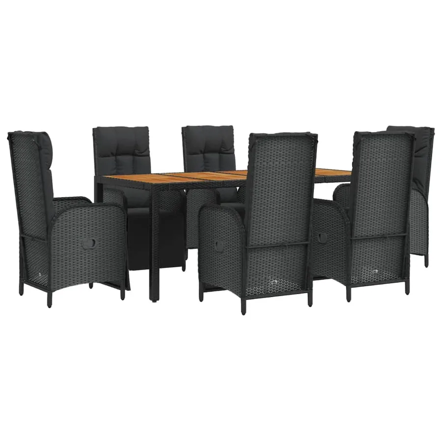 Ensemble à manger de jardin coussins 7pcs Noir Résine tressée - 3