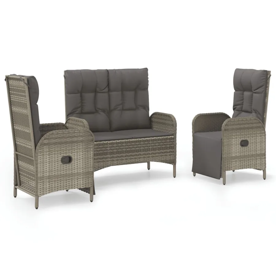 Ensemble à manger de jardin 3 pcs coussins gris résine tressée - 2