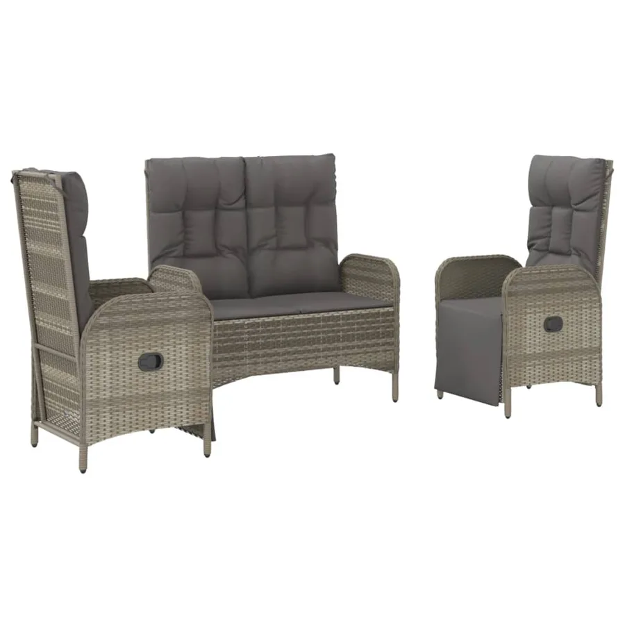 Ensemble à manger de jardin 3 pcs coussins gris résine tressée - 3