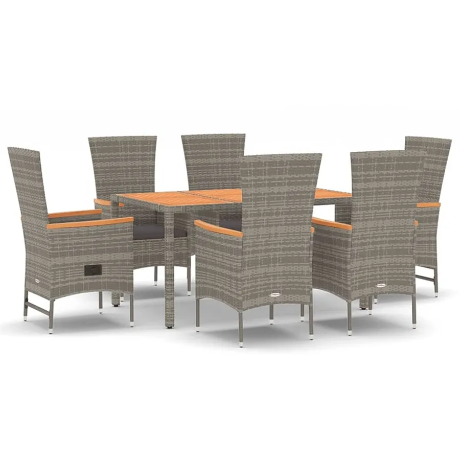 Ensemble à manger de jardin et coussins 7 pcs gris rotin - 2