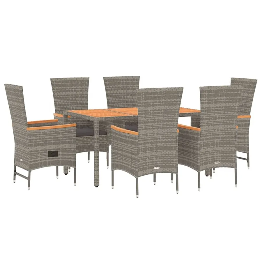 Ensemble à manger de jardin et coussins 7 pcs gris rotin - 3