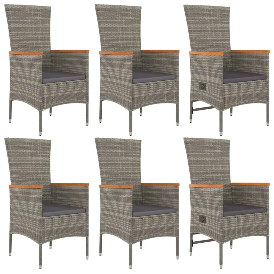 Ensemble à manger de jardin et coussins 7 pcs gris rotin - 4