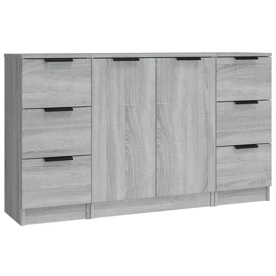 Buffets 3 pcs Sonoma gris Bois d'ingénierie - 2