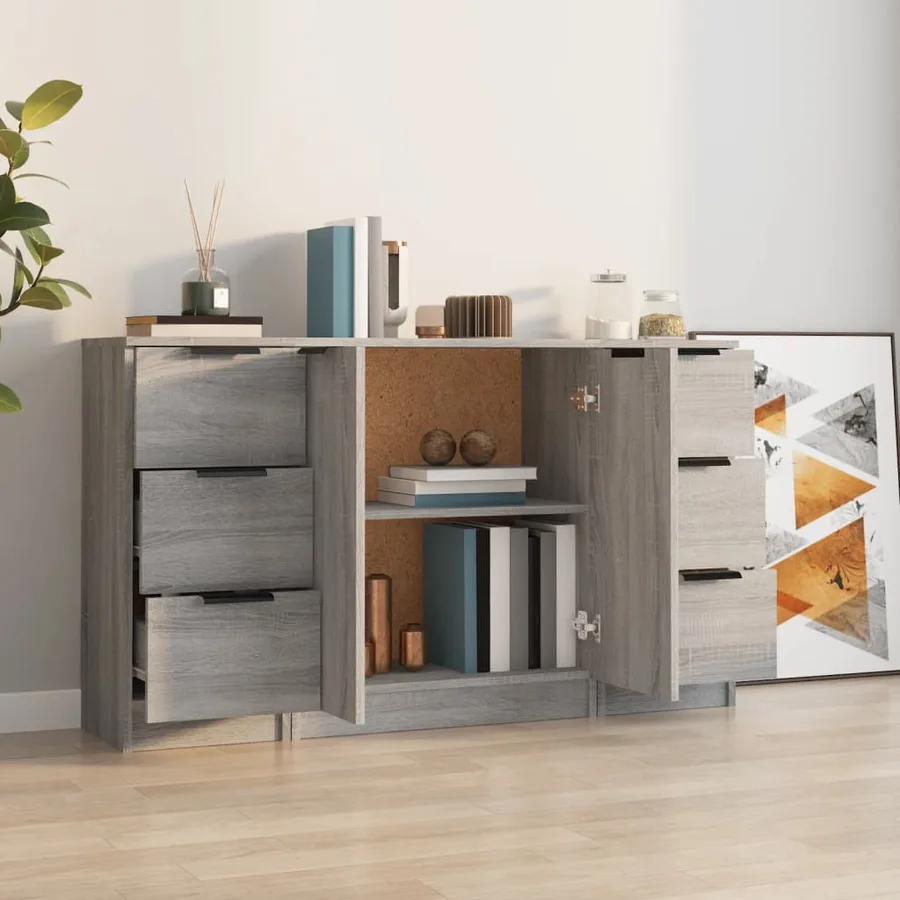 Buffets 3 pcs Sonoma gris Bois d'ingénierie - 3