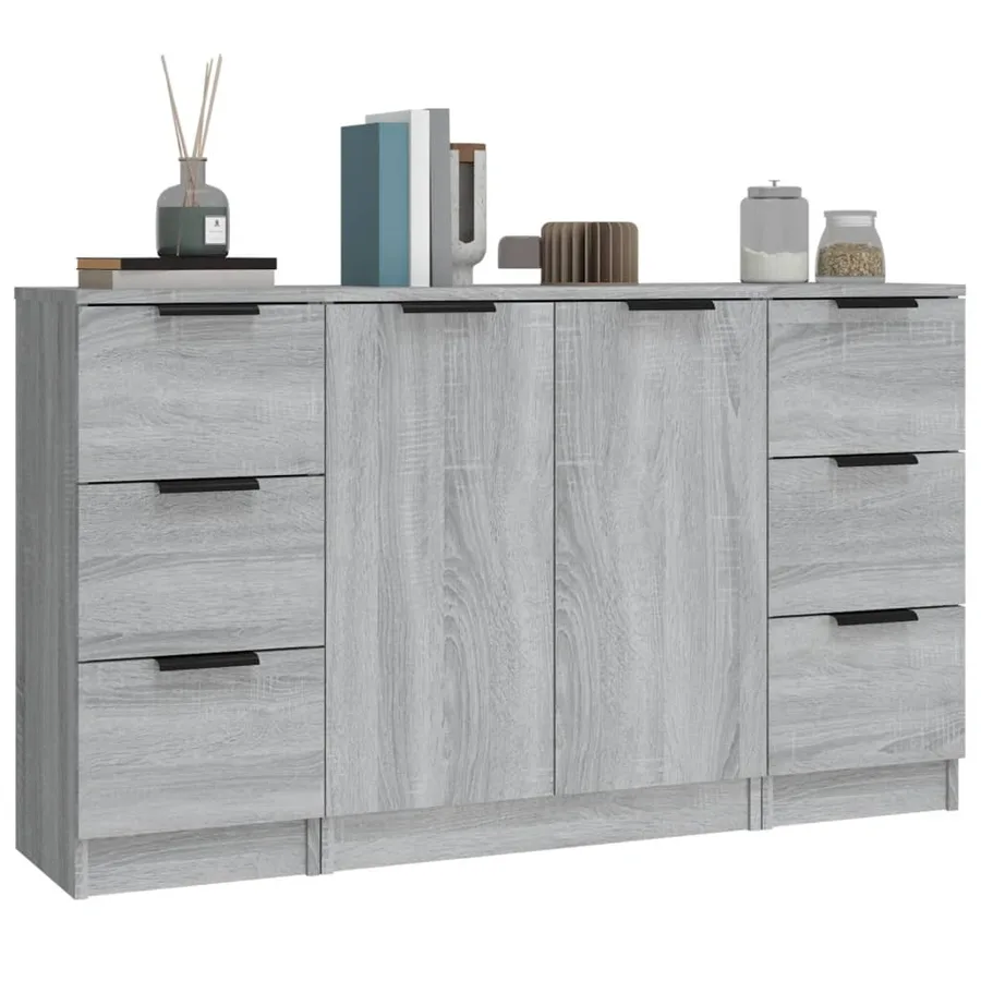 Buffets 3 pcs Sonoma gris Bois d'ingénierie - 4