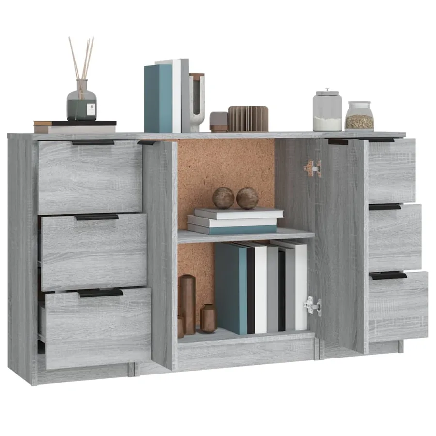 Buffets 3 pcs Sonoma gris Bois d'ingénierie - 5