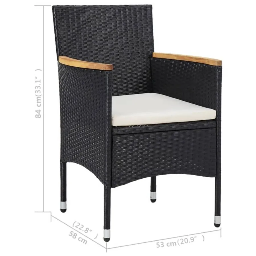 Ensemble à manger de jardin 3 pcs Noir Résine tressée et acacia - 12