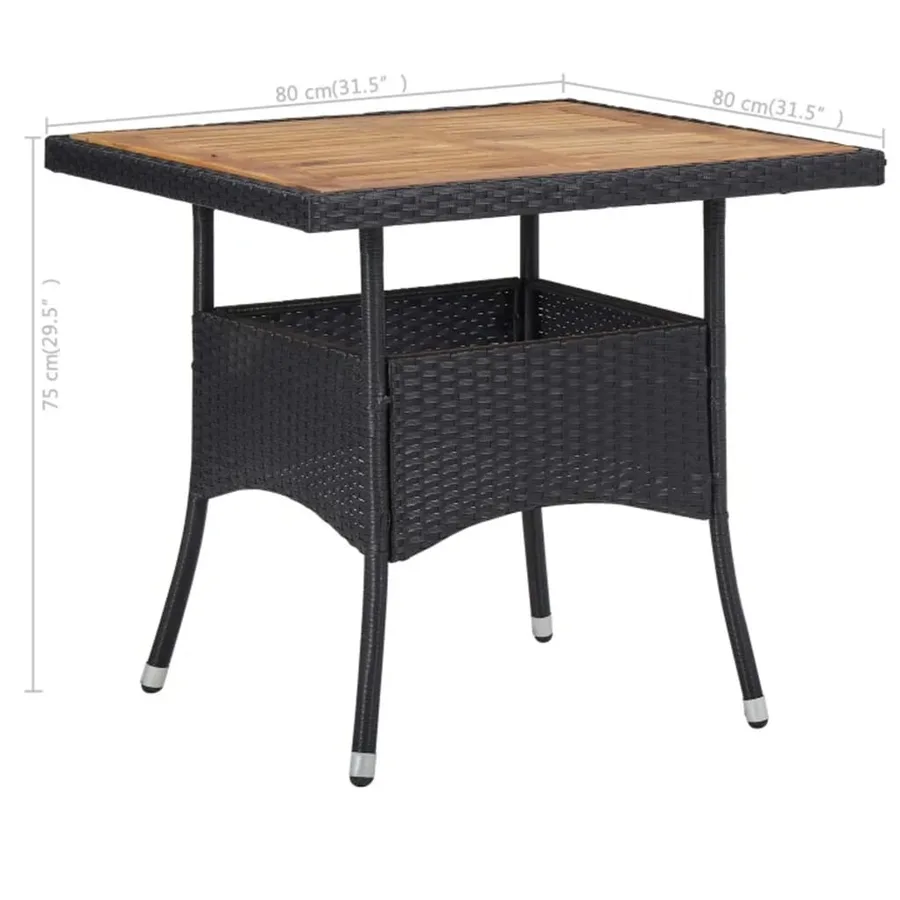 Ensemble à manger de jardin 3 pcs Noir Résine tressée et acacia - 13