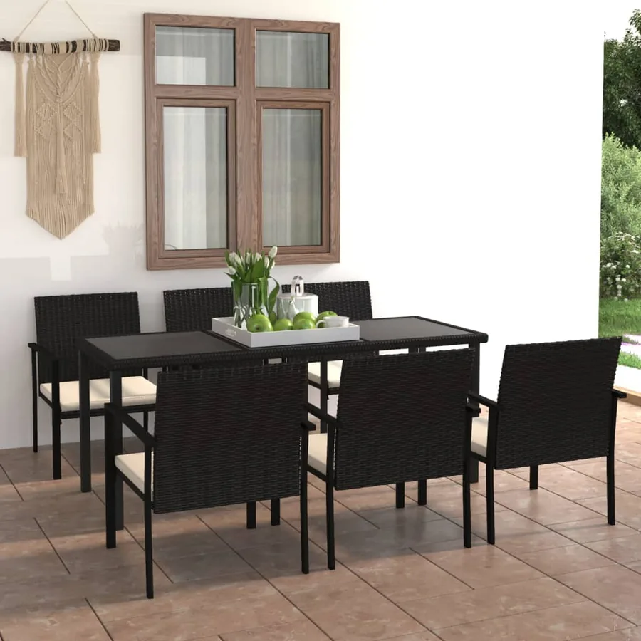Ensemble à manger de jardin 7 pcs Résine tressée Noir