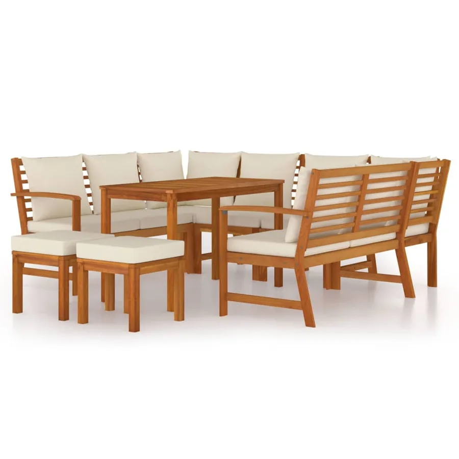 Ensemble à manger de jardin coussins 9 pcs Bois acacia - 2
