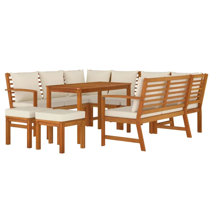 Ensemble à manger de jardin coussins 9 pcs Bois acacia - 3