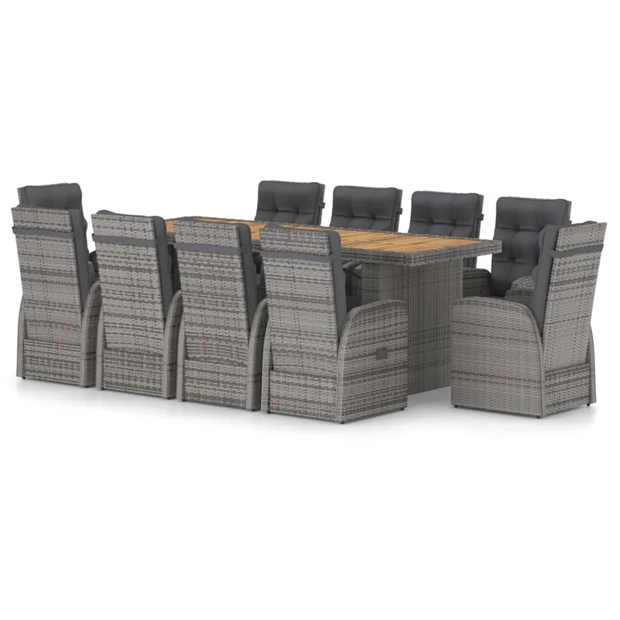 Salon de jardin 11 pcs avec coussins Résine tressée Gris - 2