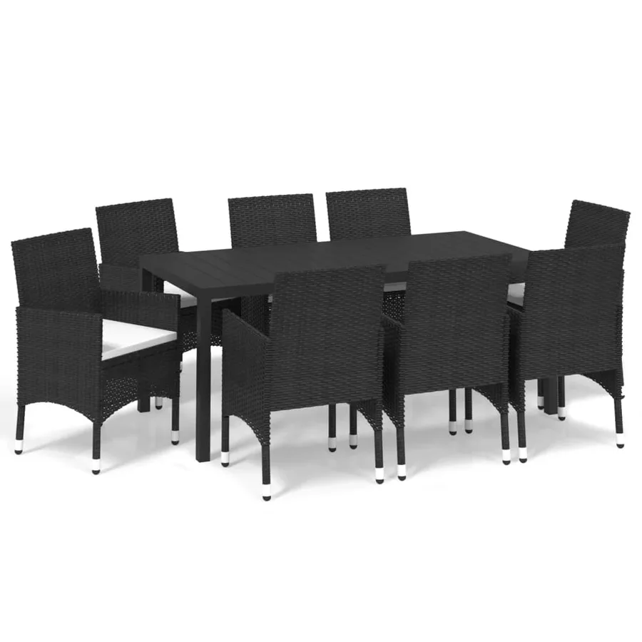 Ensemble à manger de jardin coussins 9pcs Résine tressée Noir - 2