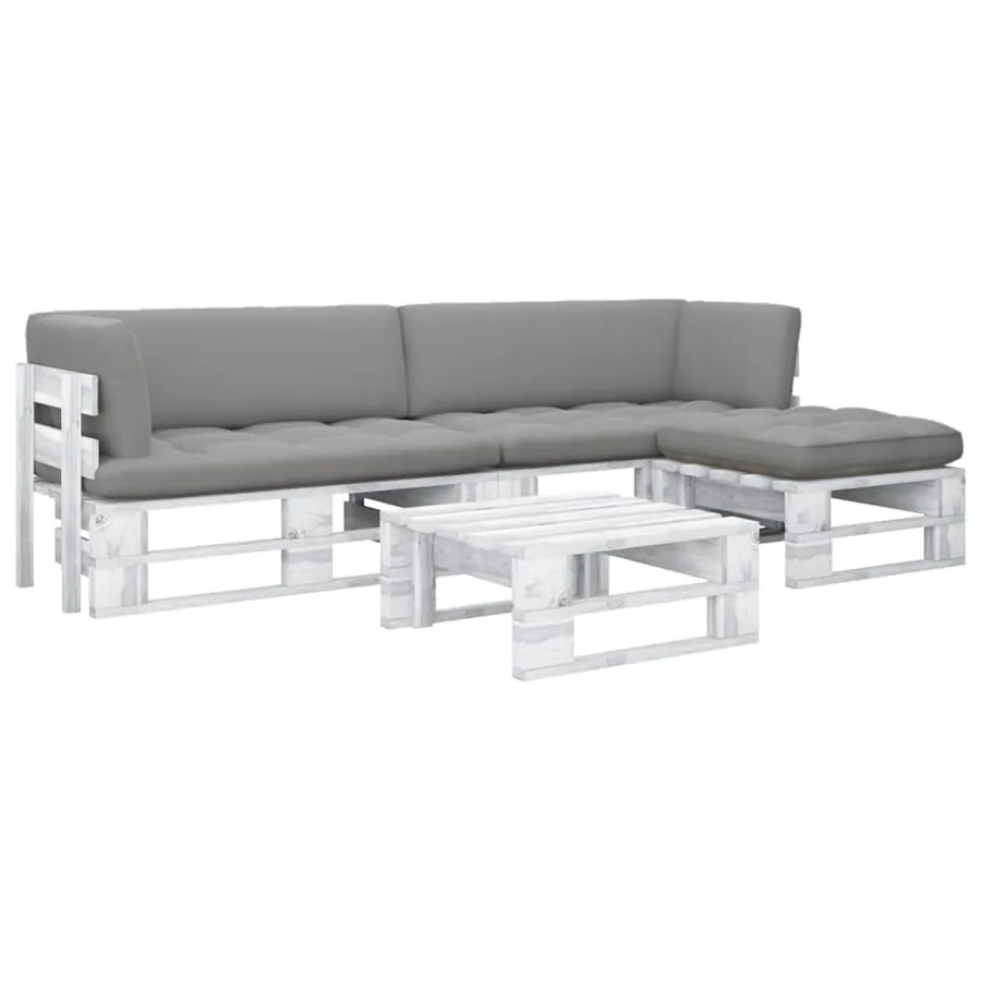 Salon de jardin palette 4 pcs et coussins Pin imprégné de blanc