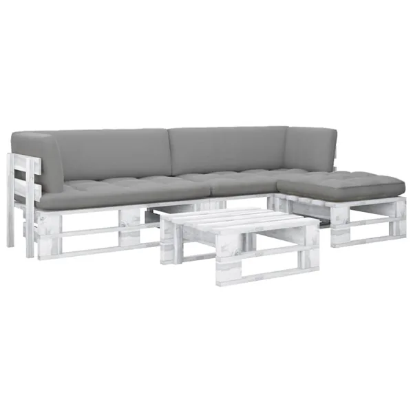 Salon de jardin palette 4 pcs et coussins Pin imprégné de blanc