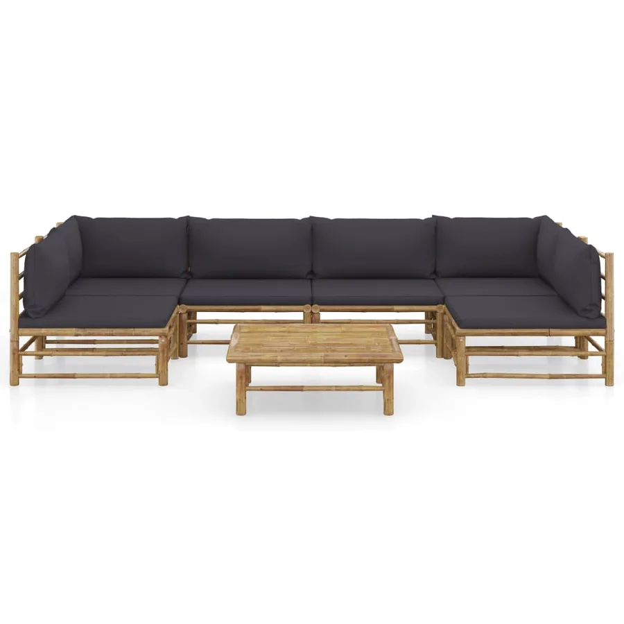 Salon de jardin 7 pcs avec coussins gris foncé bambou - 2
