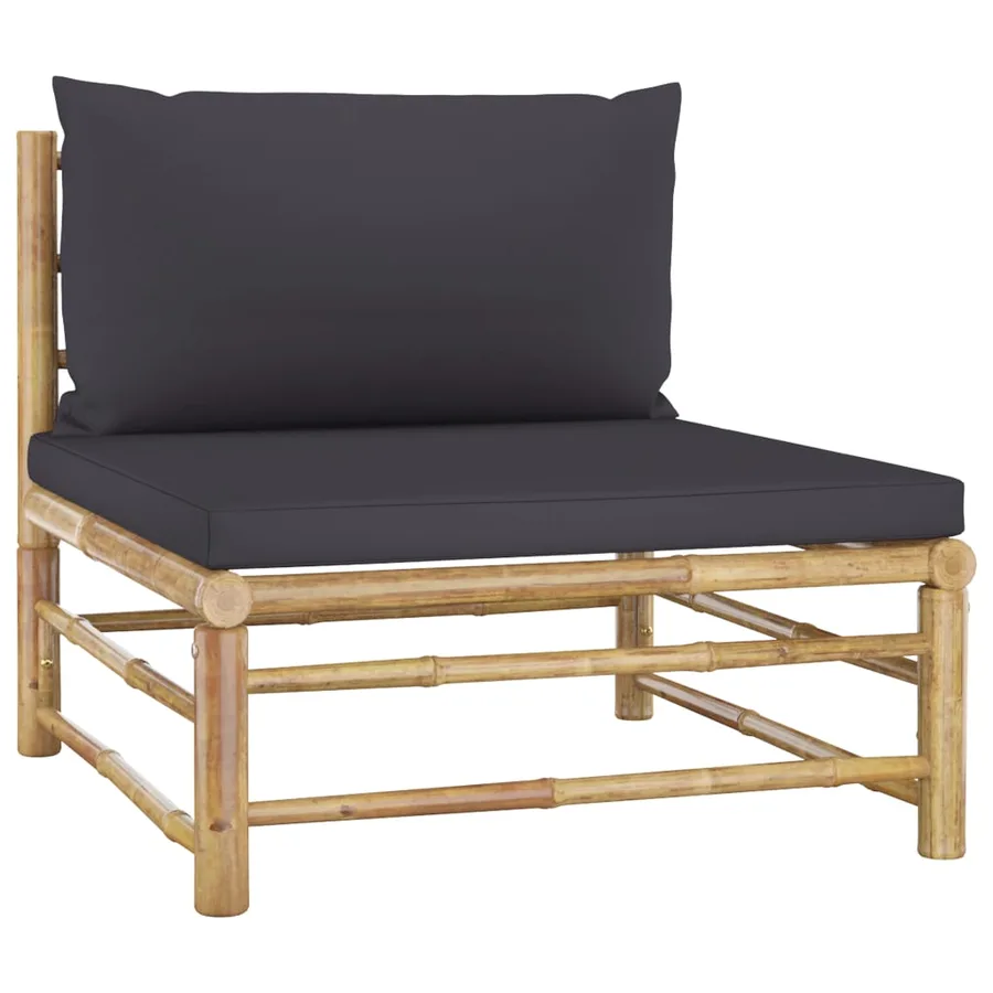 Salon de jardin 7 pcs avec coussins gris foncé bambou - 8
