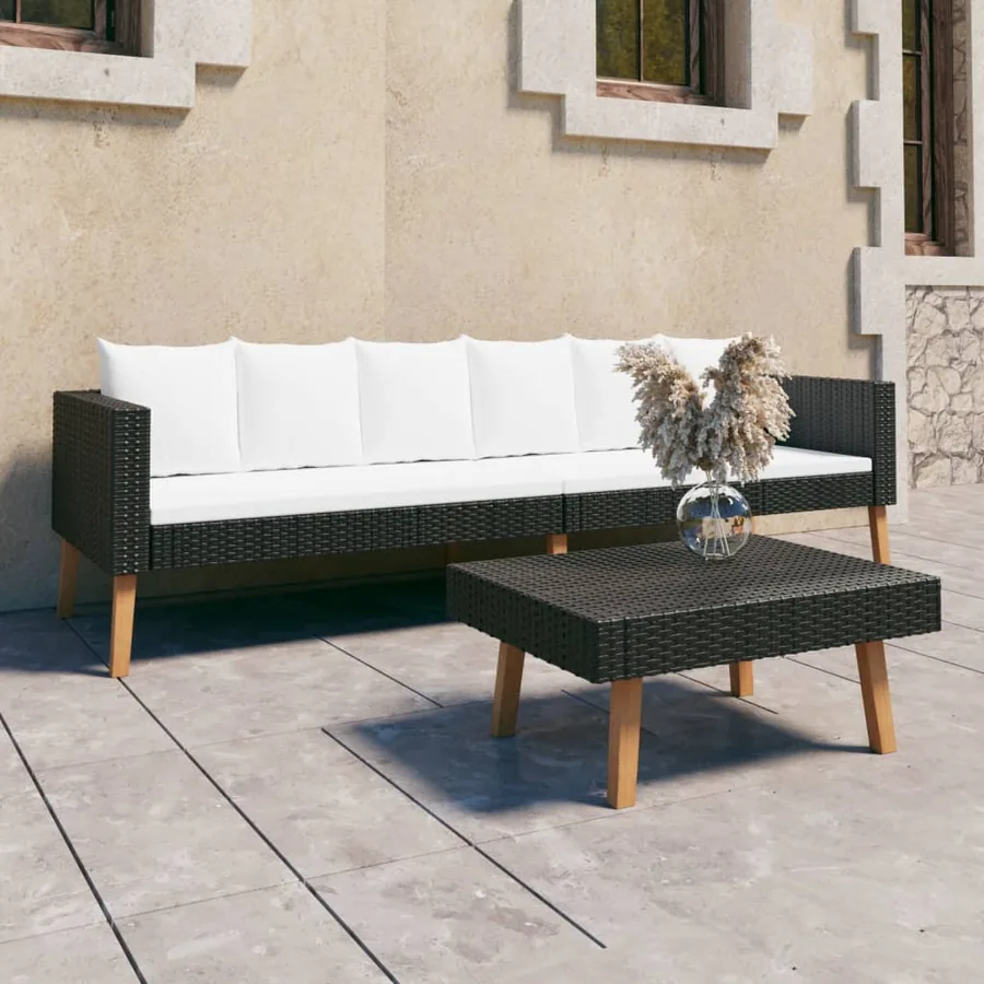Salon de jardin 2 pcs avec coussins Résine tressée Noir
