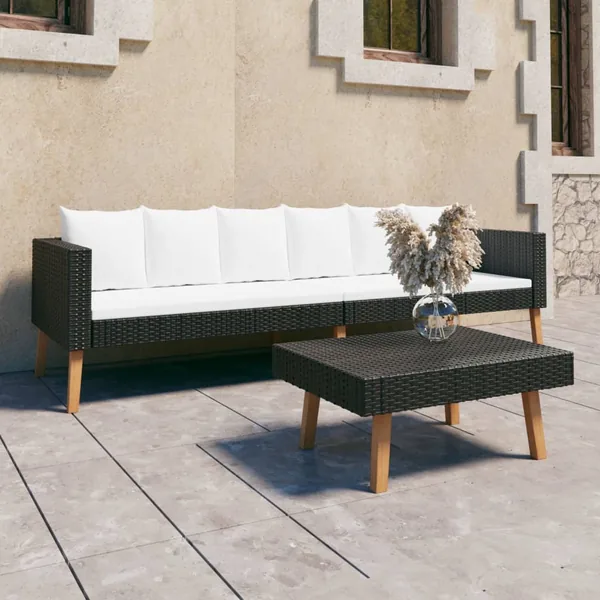 Salon de jardin 2 pcs avec coussins Résine tressée Noir