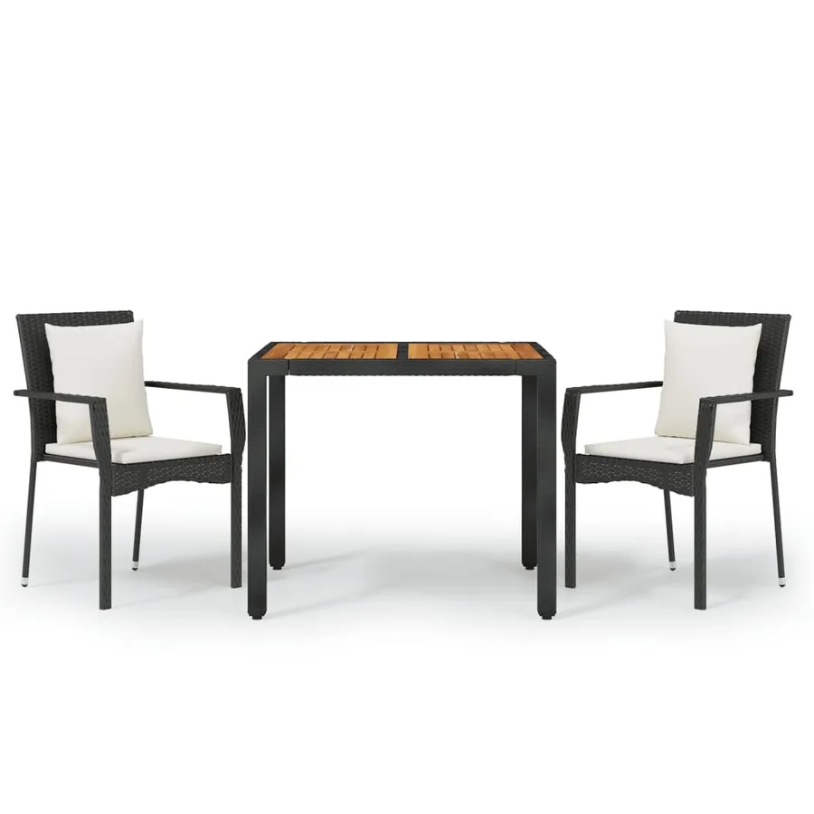 Ensemble à manger de jardin avec coussins 3 pcs Noir - 2