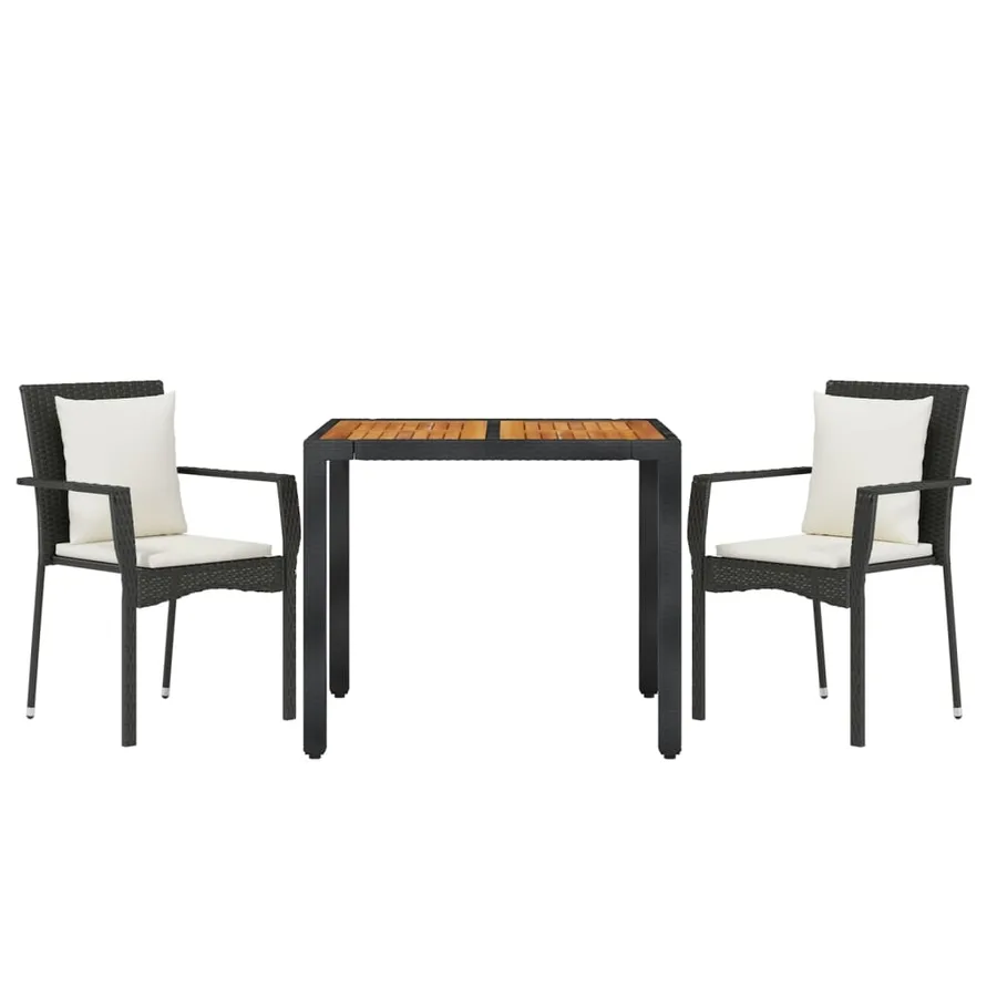 Ensemble à manger de jardin avec coussins 3 pcs Noir - 3