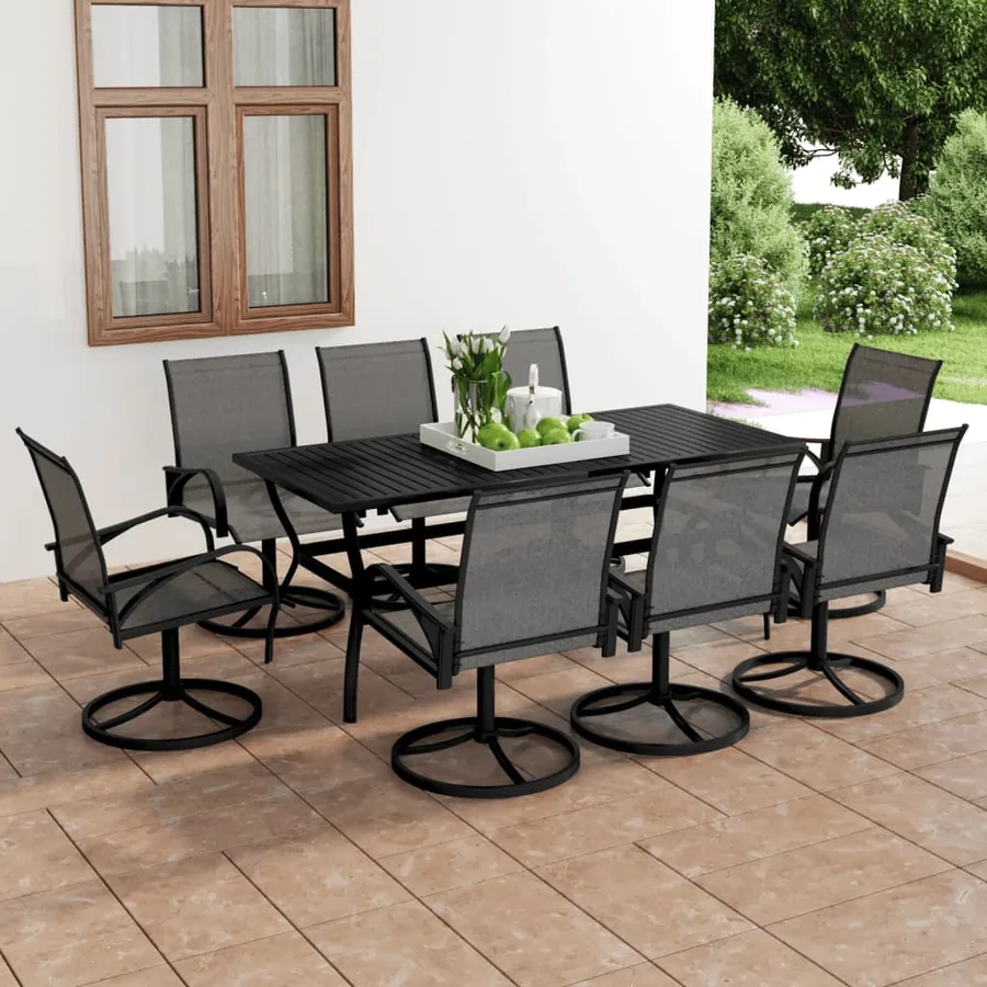 Ensemble à manger de jardin 9 pcs textilène et acier