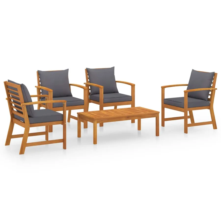Salon de jardin 5 pcs avec coussin Bois d'acacia solide - 2